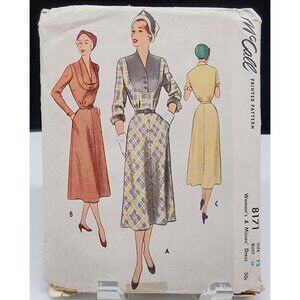 McCall's 1950 Women's & Misses' Dress Pattern Size 12 #8171